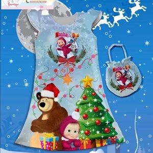 Toddler Girl/ Little Girl Masha & Bear Christmas Dress